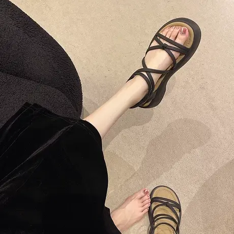 罗马风厚底松糕凉鞋女2023夏季新款小众设计高级感海边沙滩度假鞋商品大图