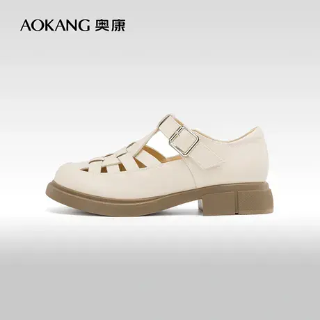 奥康女鞋 2023春秋季包头镂空女凉鞋厚底休闲罗马凉鞋猪笼鞋潮商品大图