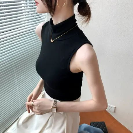 高领吊带背心女2023春秋薄款内搭T恤紧身韩版莫代尔无袖打底衫商品大图