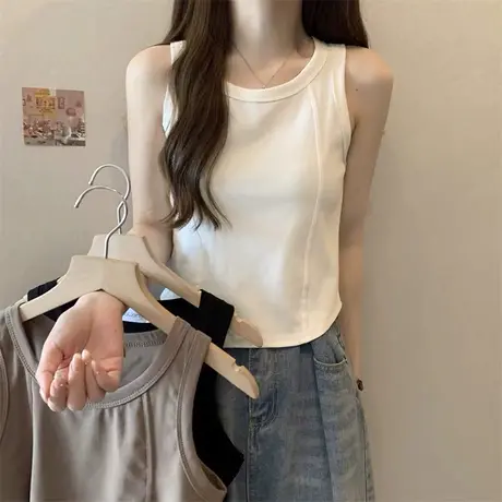 白色打底背心女内搭大码胖mm夏季显瘦遮副乳外穿纯棉无袖短款上衣商品大图