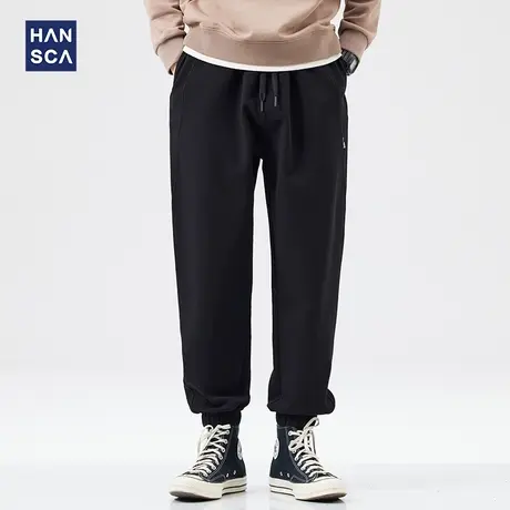 hansca卫裤男秋冬款潮牌黑色宽松束脚美式休闲百搭运动大码长裤子商品大图