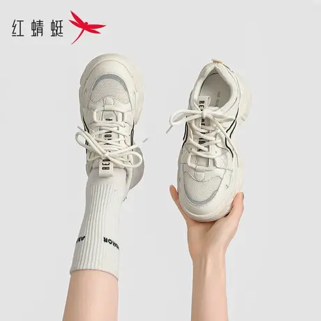 红蜻蜓老爹鞋2023秋冬新款潮流时尚透气轻便拼接休闲厚底运动鞋女商品大图