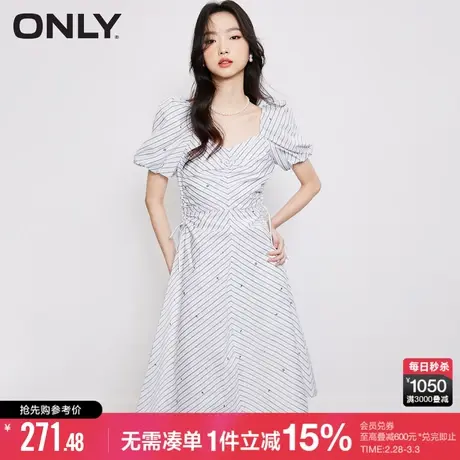 ONLY冬季气质泡泡袖收腰A字中长款连衣裙女|123107049图片