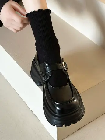 时尚单鞋女2024春秋季新款法式复古玛丽珍单鞋子圆头粗跟小皮鞋商品大图