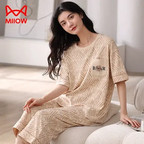 猫人睡衣女夏天短袖纯棉2023新款女生睡裤全棉居家居服套装可外穿图片