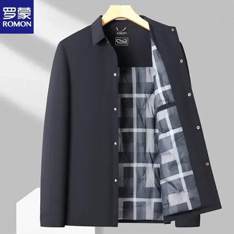 罗蒙白鹅绒轻薄羽绒服秋冬季新款中年男商务休闲保暖单排扣外套男图片