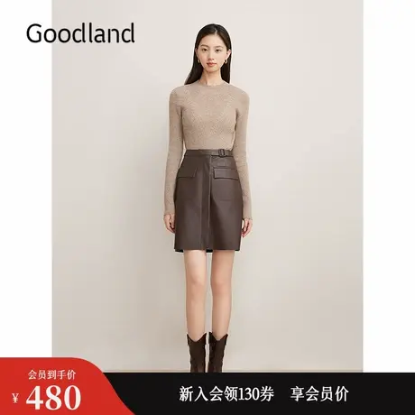 【裸感羊绒】Goodland美地2024冬季新款美丽诺羊毛打底钉珠针织衫图片