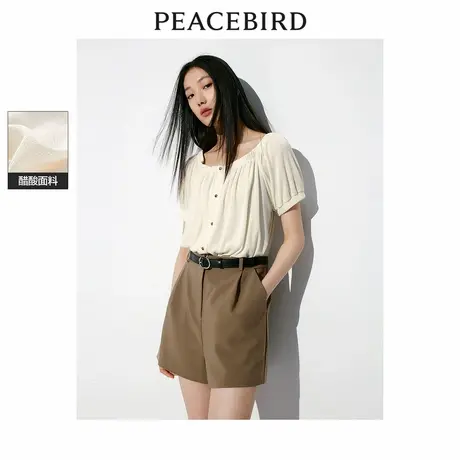 太平鸟设计感气质连体裤短裤夏季时髦露肩拼接连体裤女图片