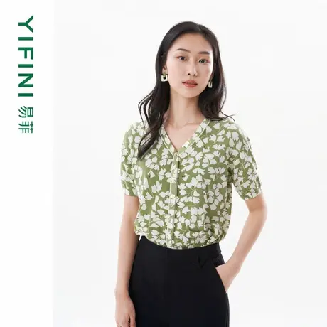 [专柜同款]Yifini/易菲V领时尚百搭短款毛衫女夏装新款针织衫商品大图