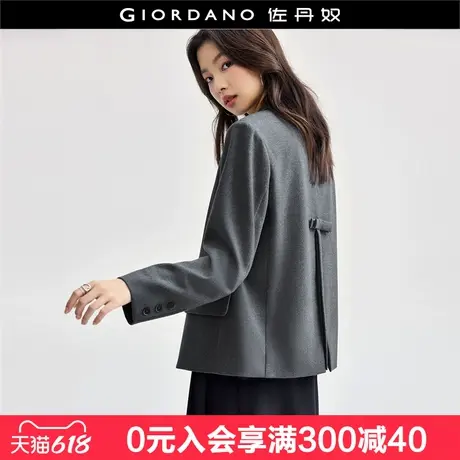 佐丹奴美拉德风西装女高级感后幅蝴蝶结开叉翻领毛呢外套18374804图片