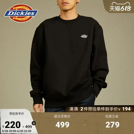 Dickies秋冬 logo加绒圆领美式卫衣宽松 运动休闲男女情侣同款商品大图