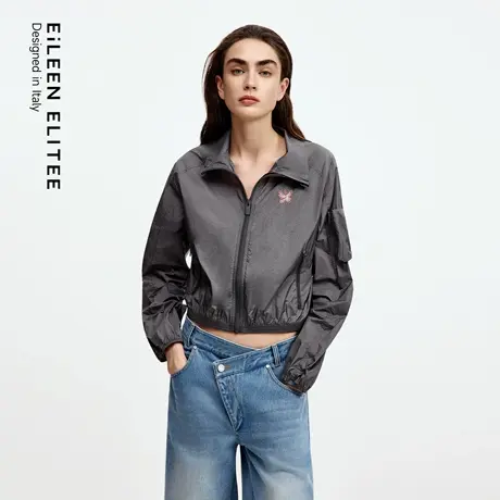 朗姿欧洲EiLEEN ELITEE2025秋新款气质立领长袖夹克防晒短外套女商品大图