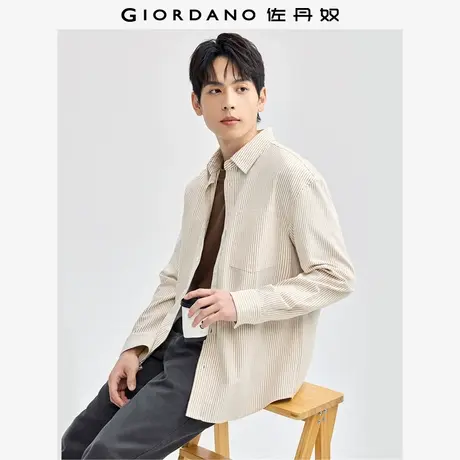 佐丹奴衬衫男装条纹不规则口袋梭织长袖休闲衬衫 18044610商品大图