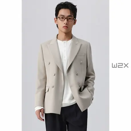 w2x秋季双排扣商务休闲西装外套男高级感痞帅结婚小西服翻领上衣商品大图