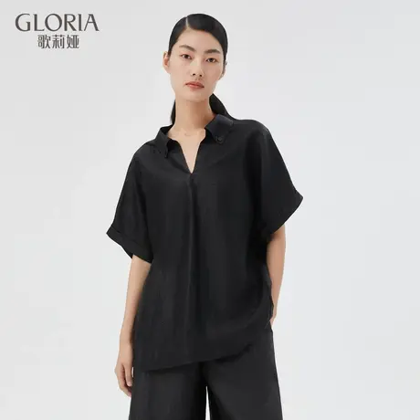 歌莉娅真丝香云纱高端上衣女夏季休闲气质新中式短袖t恤124L3I180图片