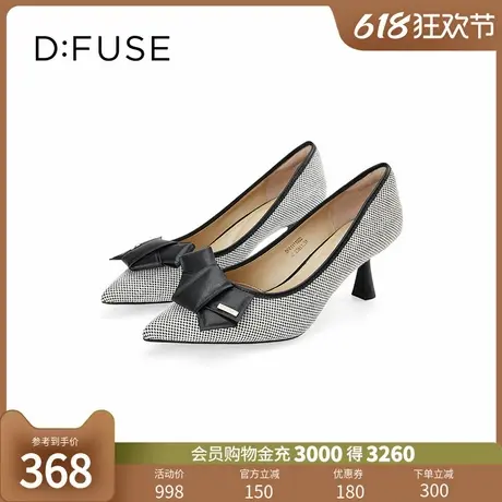 Dfuse迪芙斯2024春季新款拼色蝴蝶结麻布通勤细高跟鞋DF41111022图片
