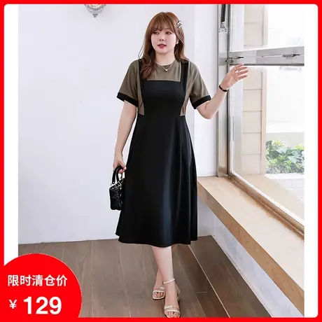 2023年夏季新款短袖长款休闲连衣裙显瘦大码妹妹胖mm假两件套装图片