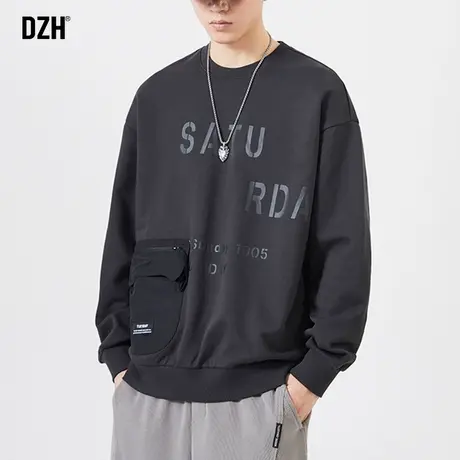 男士380g重磅卫衣男春秋款大码男装宽松纯棉内搭打底黑色圆领外套图片