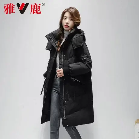 雅鹿正品羽绒服女2021年新款中长款黑色冬季韩版白鸭绒外套潮流厚商品大图