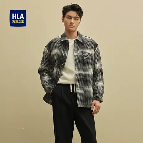 HLA/海澜之家休闲风翻领夹克25秋冬新款挺括千鸟格纹时尚外套男装商品大图