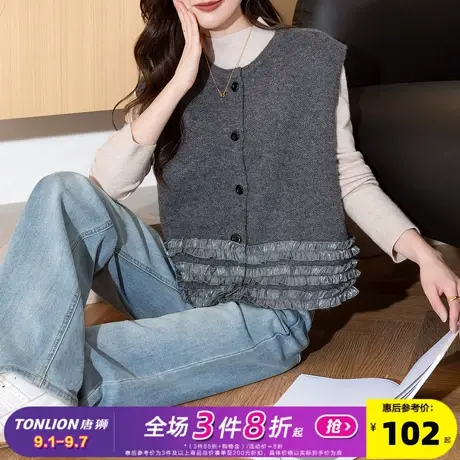 唐狮2025秋冬毛线衫女气质风独特设计感圆领开衫马甲外穿百搭上衣商品大图