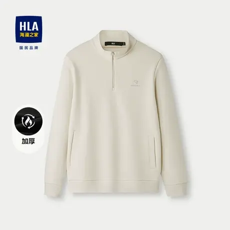 HLA/海澜之家高周波胸标休闲上衣25秋季新立领半开襟加厚套头衫男图片