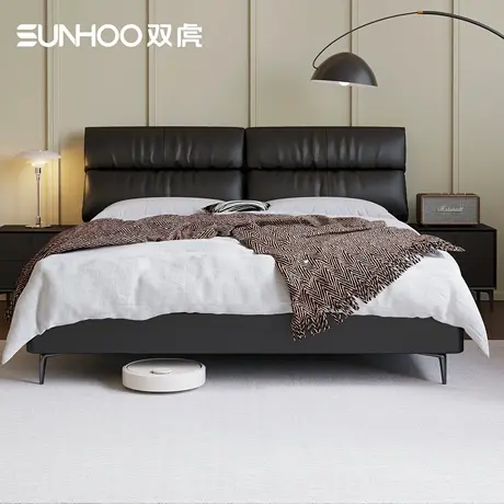 双虎真皮床半青皮主卧2025新款高端大气意式轻奢软包双人婚床508商品大图