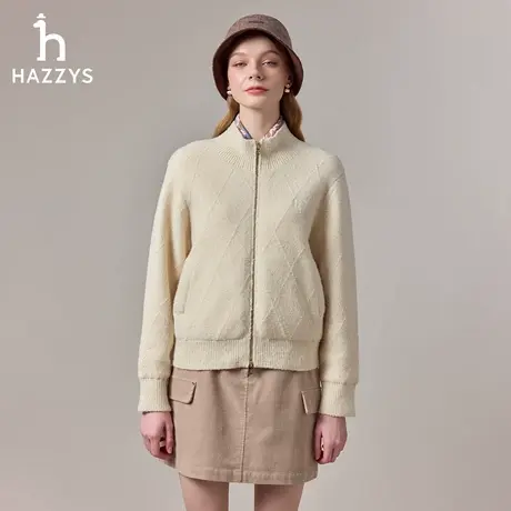 【商场同款】Hazzys哈吉斯宽松羊毛外套女士2025年秋冬季新款毛衣商品大图