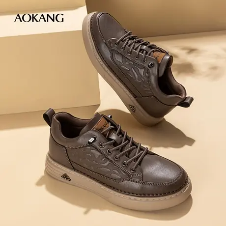 【古道行远】奥康秋新款皮面印花百搭舒适免穿松紧带休闲板鞋商品大图