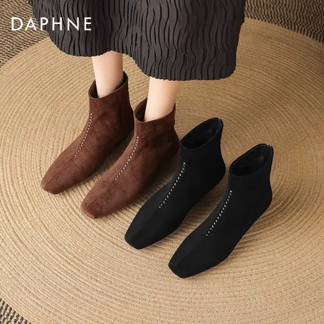 达芙妮绒面短靴女2025新款方头粗跟瘦瘦靴女靴法式复古骑士马丁靴商品大图