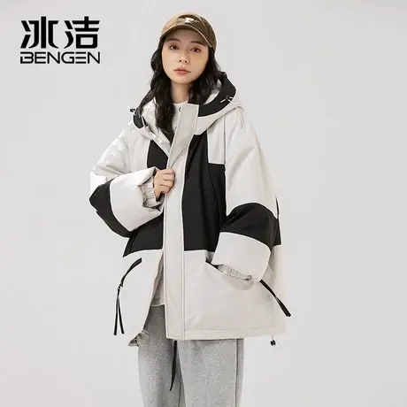 冰洁防寒棉服男女2023秋冬季新款情侣装拼接撞色潮流连帽外套MYY商品大图