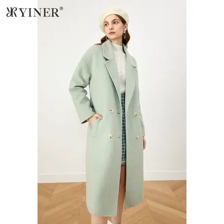 YINER音儿商场同款女装2021冬季新款西装领纯羊毛双面呢大衣商品大图