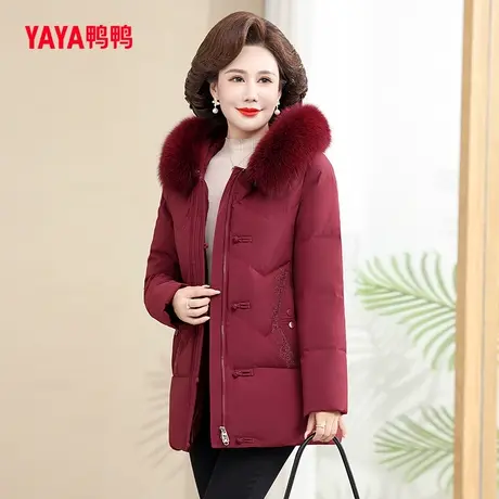 鸭鸭羽绒服女2023年新款中老年女妈妈装中长款狐狸毛领外套C图片