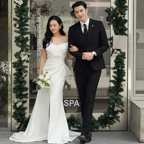 西服套装男三件套春秋大码垂感外套英伦风修身痞帅新郎结婚礼服潮商品大图