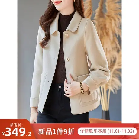 宝诗黎翻领短款羊毛呢短外套女薄款2023秋季新款纯色温柔呢子上衣商品大图