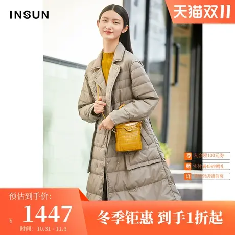 恩裳冬季时尚横纹宽松廓形轻薄白鹅绒羽绒服女中长款图片