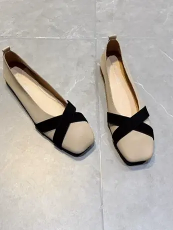 真皮平底豆豆鞋女2023夏季新款复古方头奶奶鞋软底百搭单鞋小皮鞋商品大图