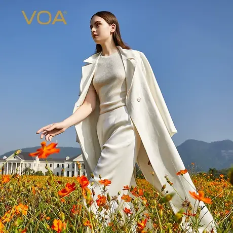 VOA38姆米真丝提花白色西装领长袖一粒扣撞料拼接商务桑蚕丝外套图片