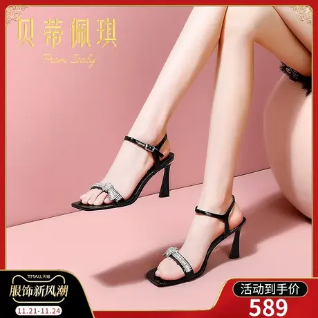 一字带凉鞋女2024年新款露趾一字式扣带细跟高跟鞋女春季时尚百搭商品大图