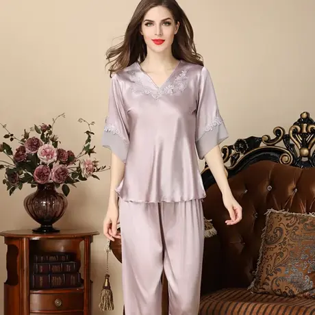 真丝睡衣女春夏秋季2024年新款薄款冰丝套装韩版大码丝绸家居服图片