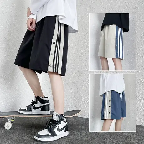 短裤男夏季薄款潮流ins条纹运动港风宽松直筒居家外穿帅气五分裤商品大图