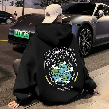 纯棉连帽卫衣男春秋季嘻哈小众高级感慵懒风潮牌港风chic国潮外套图片