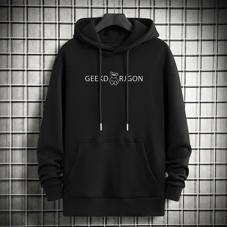 2024新款连帽卫衣男宽松潮流百搭加绒加厚黑色长袖带帽衫小熊外套商品大图