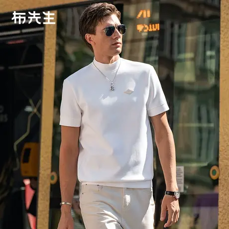 MrBu布先生亲肤短袖加厚打底t恤定制皮标高领内搭男KT01882商品大图