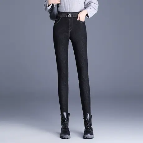 2023冬季新款加绒牛仔裤女高腰弹力紧身铅笔裤保暖打底长裤小脚裤图片