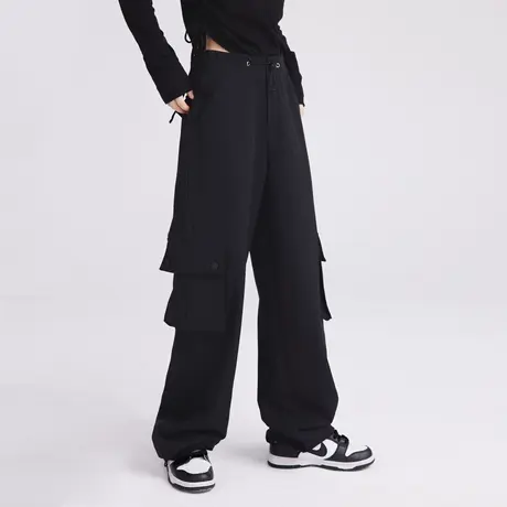 尔给早秋多口袋高腰美式工装裤女2022新款裤子抽绳束脚裤小个子商品大图