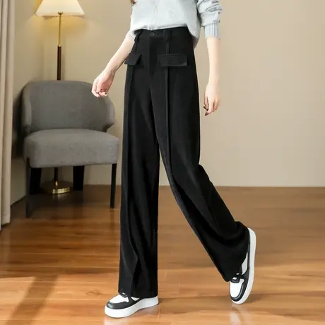 时尚气质休闲裤2023年冬季新款女高腰百搭通勤韩版直筒宽松长裤商品大图