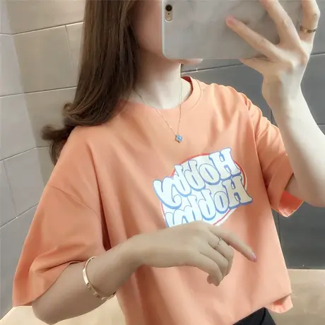 圆领套头印花短袖T恤女2023年夏装新款宽松半袖体恤小衫上衣服潮商品大图