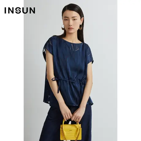 INSUN恩裳线上专选夏季层次感抽绳宽松衬衫图片