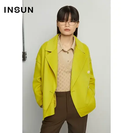 INSUN恩裳冬季草绿色直筒西装领外套商品大图